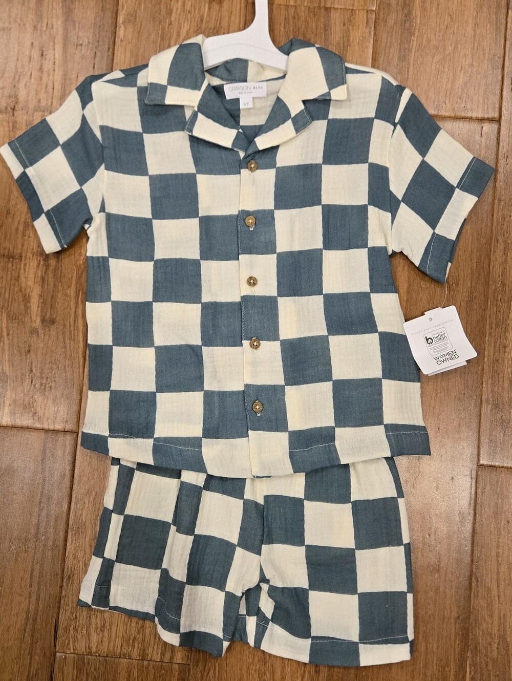 Grayson Mini 100% Cotton Button Down Short Sleeve Shirt & Shorts Matching Set